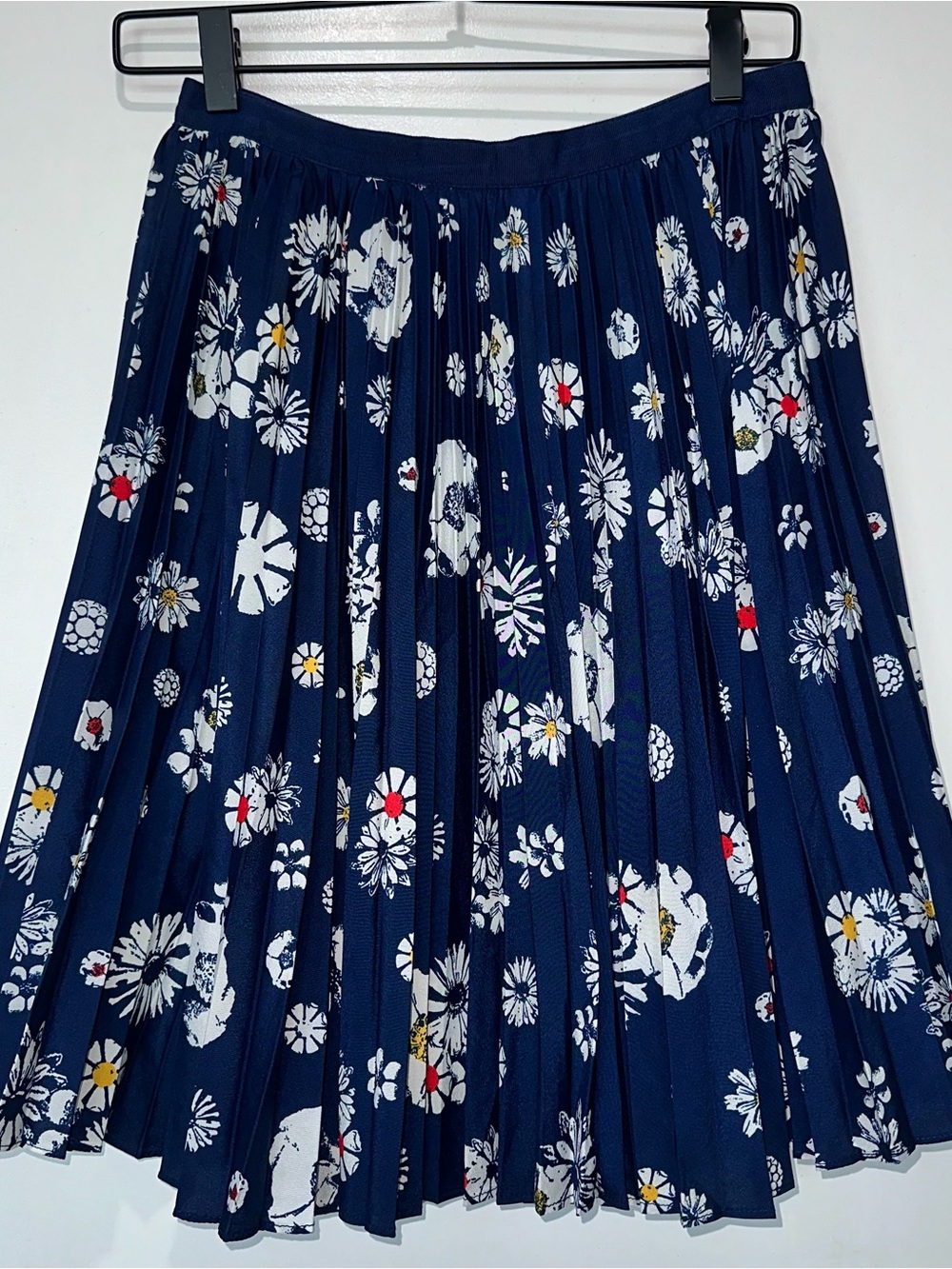 Jason Wu Navy Floral Pleated Skirt with Red & Yellow Accents